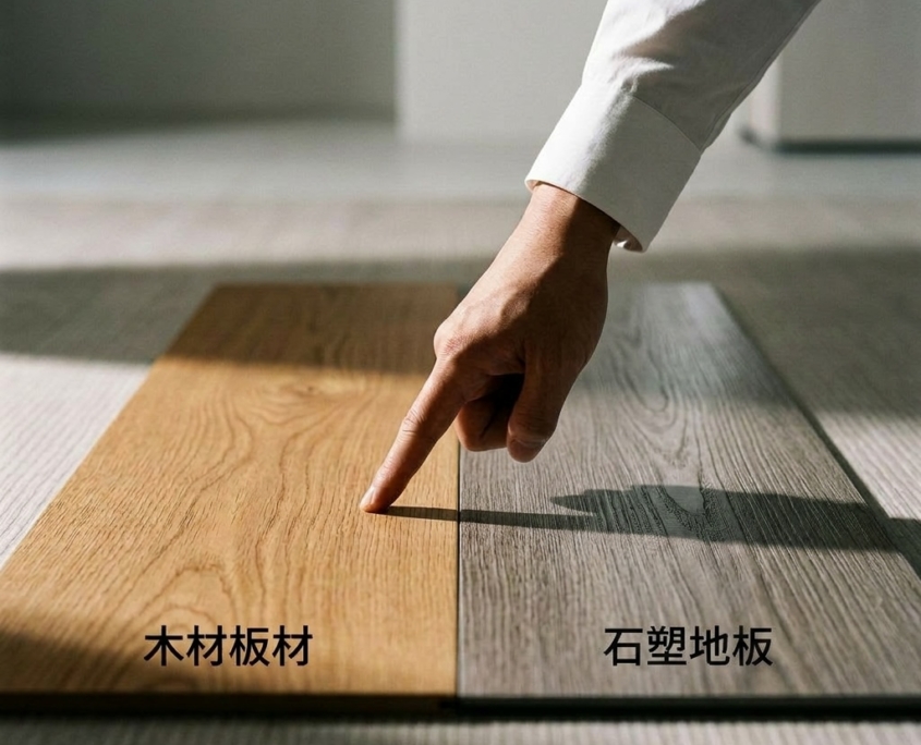 超耐磨木地板與 SPC 石塑地板選材比較示意